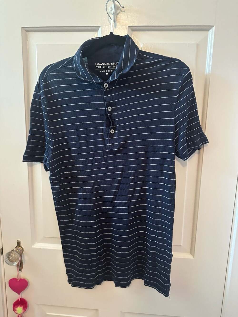 Banana Republic Men’s Blue Striped Linen Polo Shirt